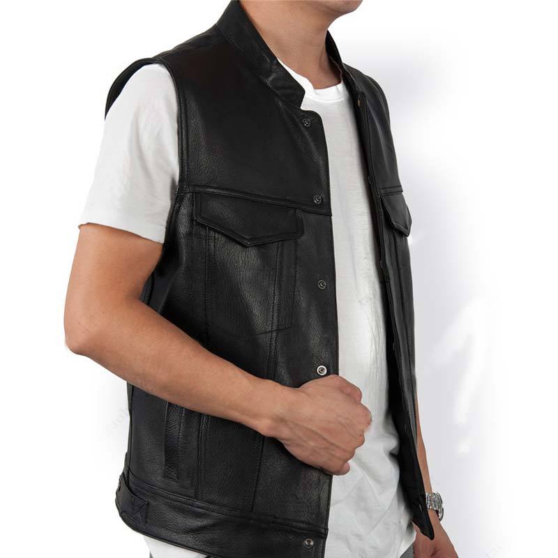 Black Faux Leather Biker Motorcycle Vest