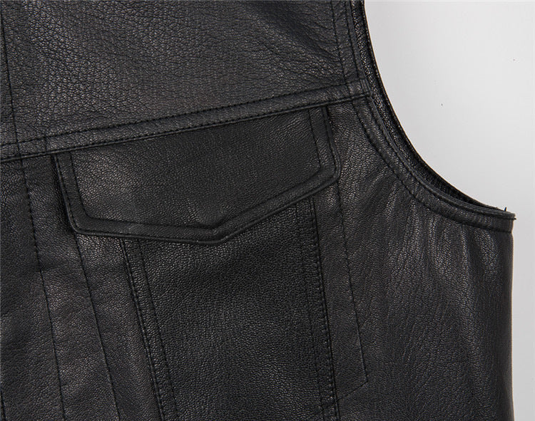 Black Faux Leather Biker Motorcycle Vest