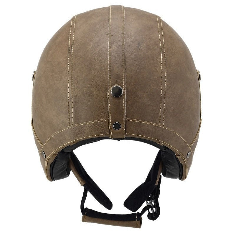 Leather Motorcycle Open Face Vintage Helmet