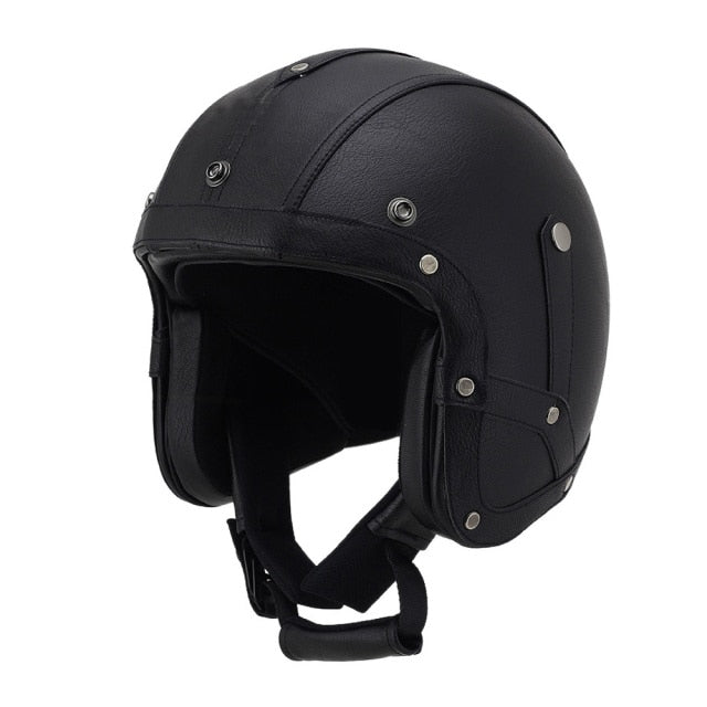 Leather Motorcycle Open Face Vintage Helmet