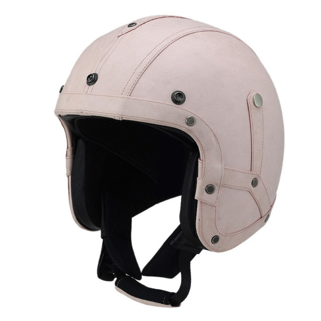 Leather Motorcycle Open Face Vintage Helmet