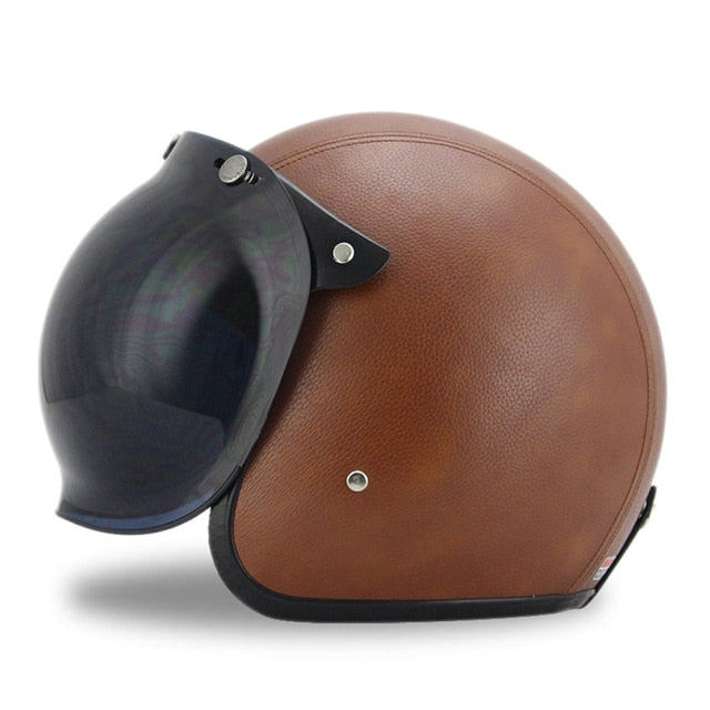 Bubble Visor Retro Vintage Leather Helmet