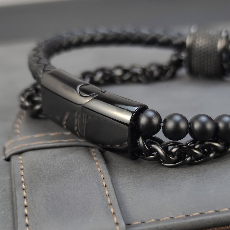 Black Genuine Leather Multi layer Luxury Bracelet