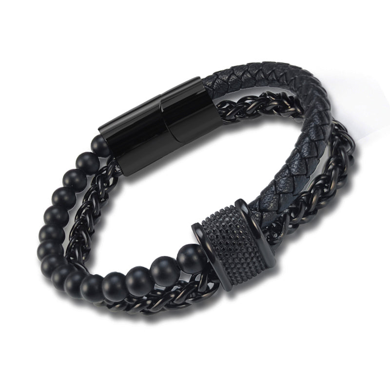 Black Genuine Leather Multi layer Luxury Bracelet