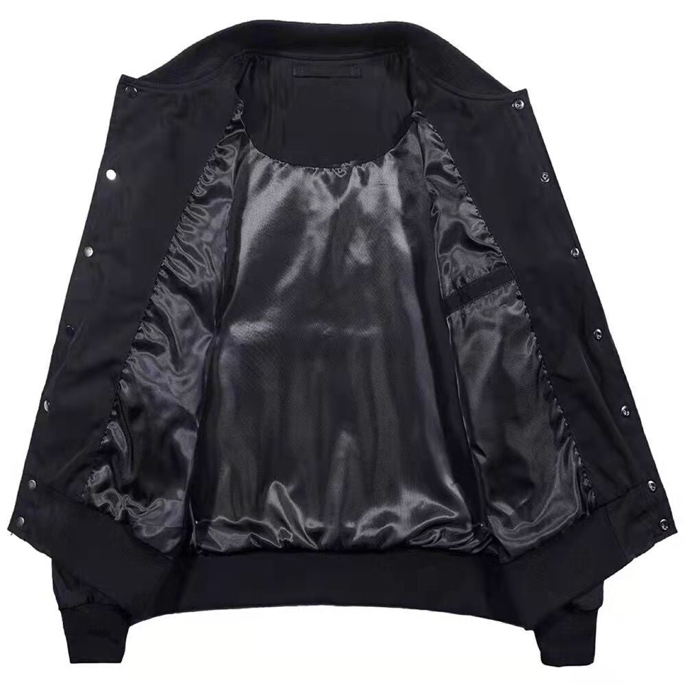 Black Skull Embroidered Bomber Jacket