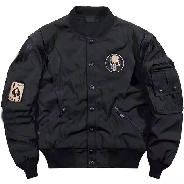 Black Skull Embroidered Bomber Jacket